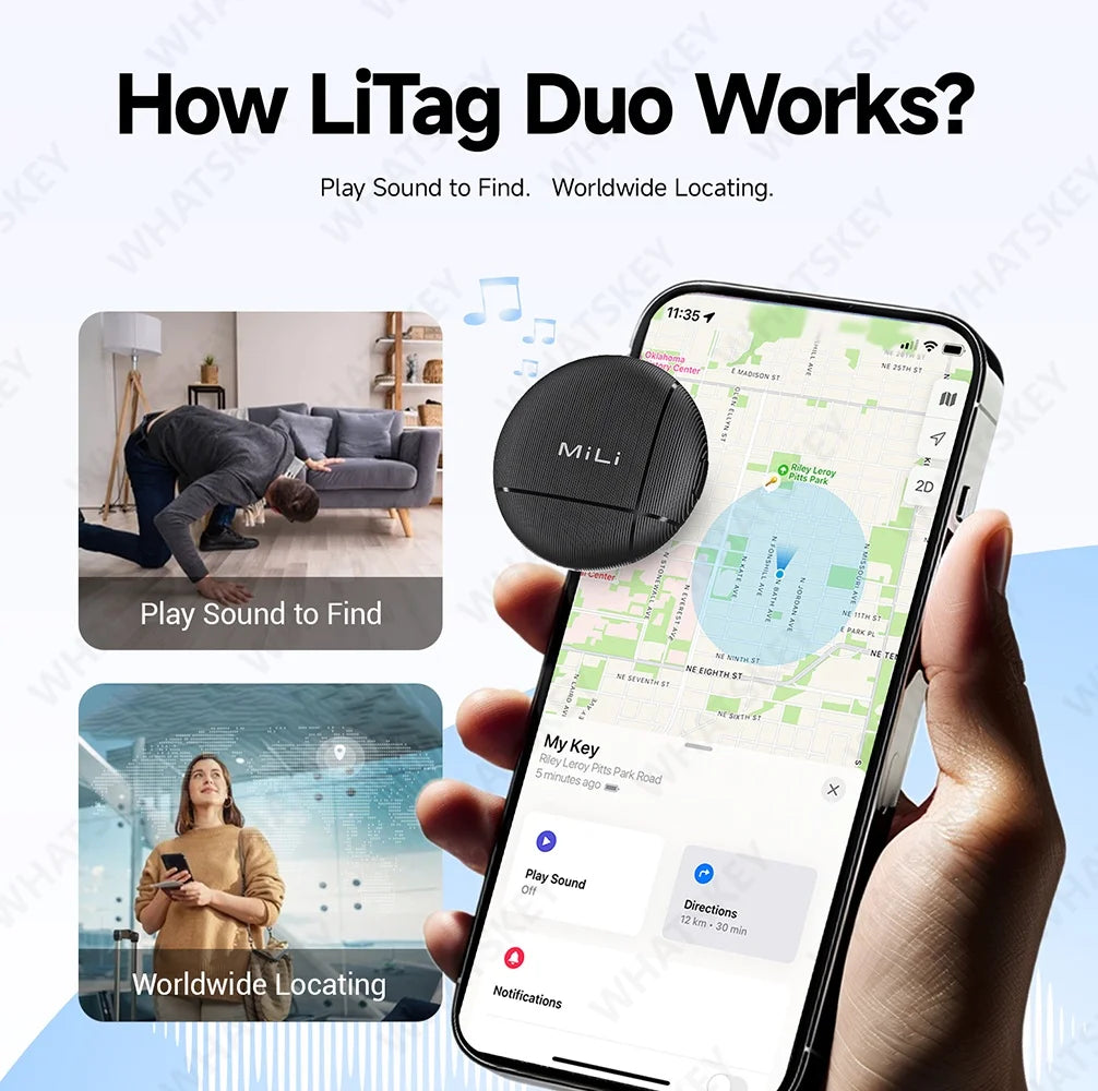 1-4Pack LiTag Duo Tracker Tag MiLi Smart Tag Item Finders Works with IOS & Google Find Hub Wallet Key Finder Item GPS Locator