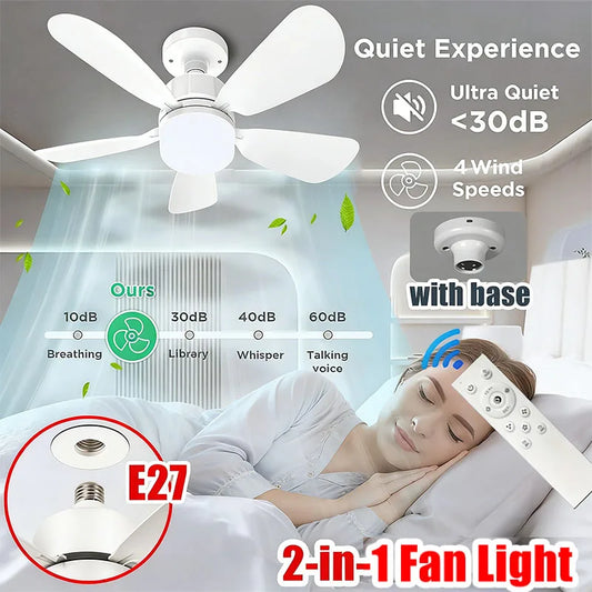 E27 Screw Ceiling Fan Light with Remote Control 85V-265V Dimmable 3 Color Lights Mute for Living Room Home Bathroom Decor